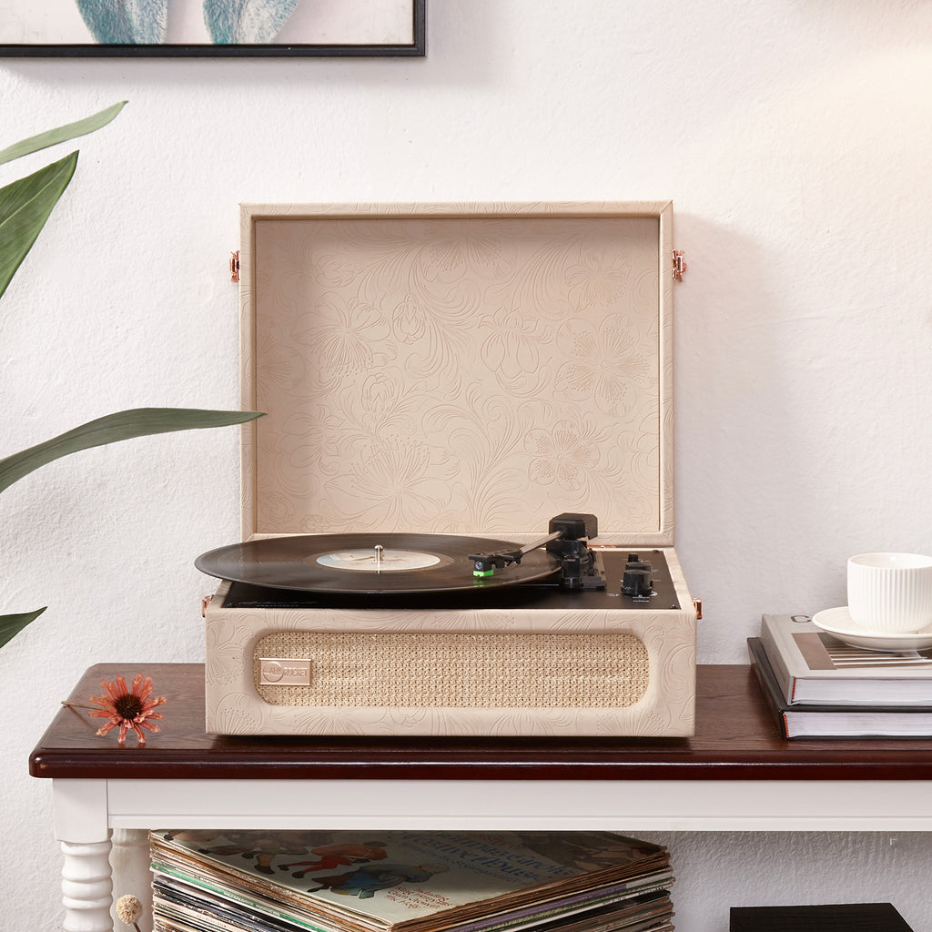 Coryphaeus Flora Engraved Bluetooth Portable Record Player