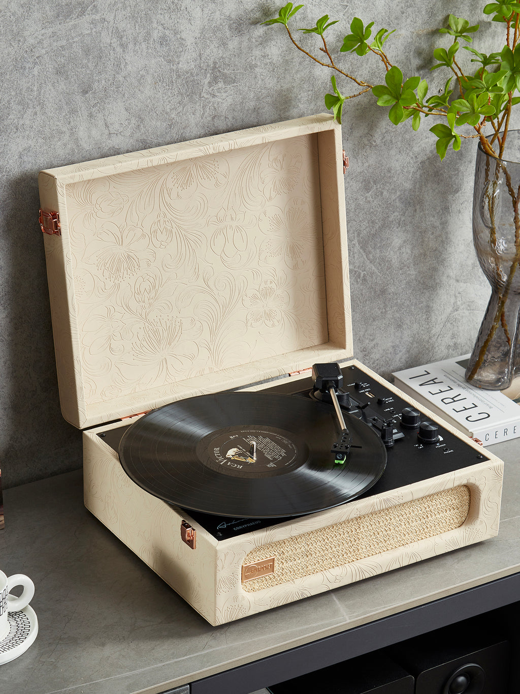 Coryphaeus Flora Engraved Bluetooth Portable Record Player