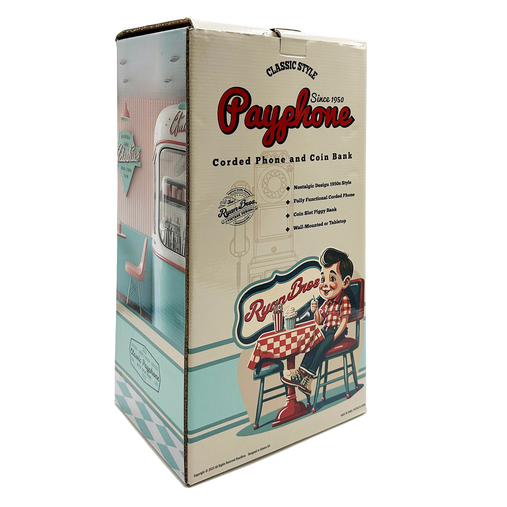 Ryan Bros. American Retro 1950's Payphone with Coin Bank - Pink
