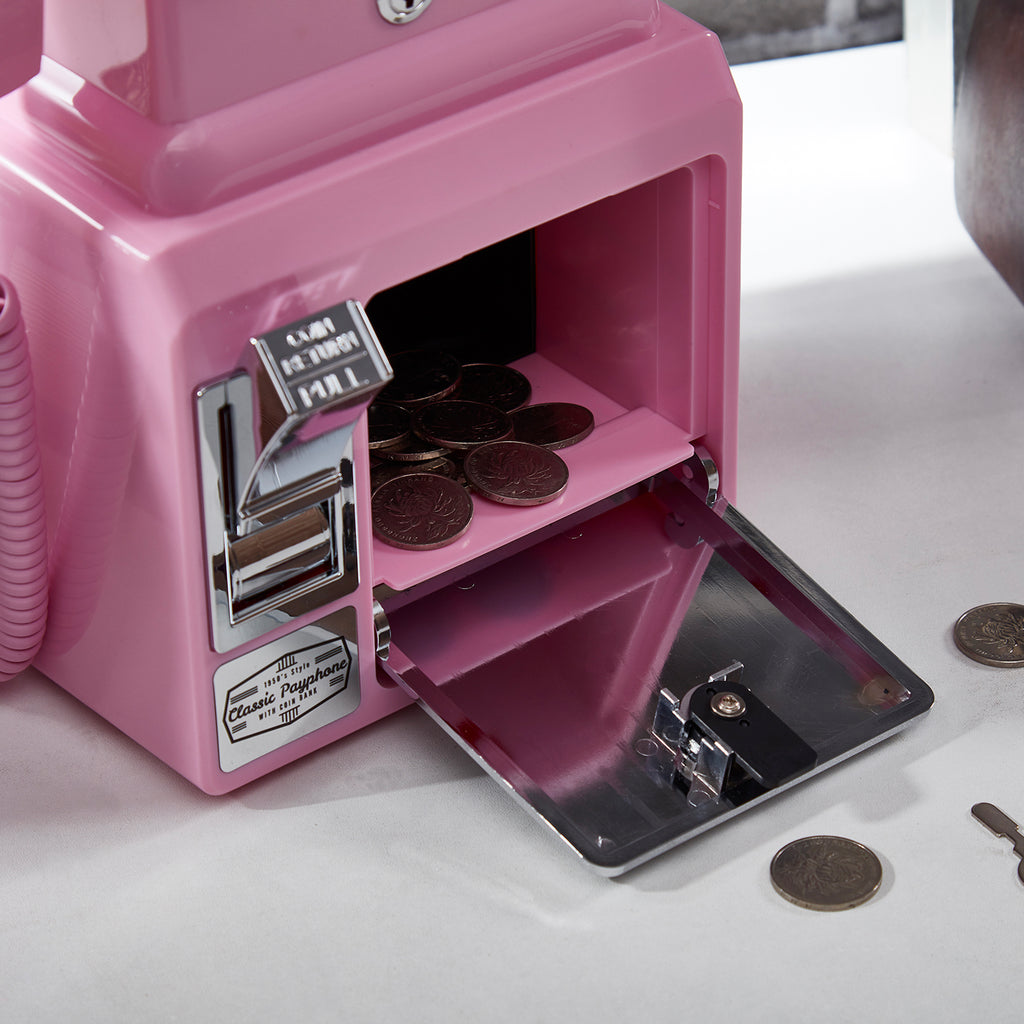 Ryan Bros. American Retro 1950's Payphone with Coin Bank - Pink