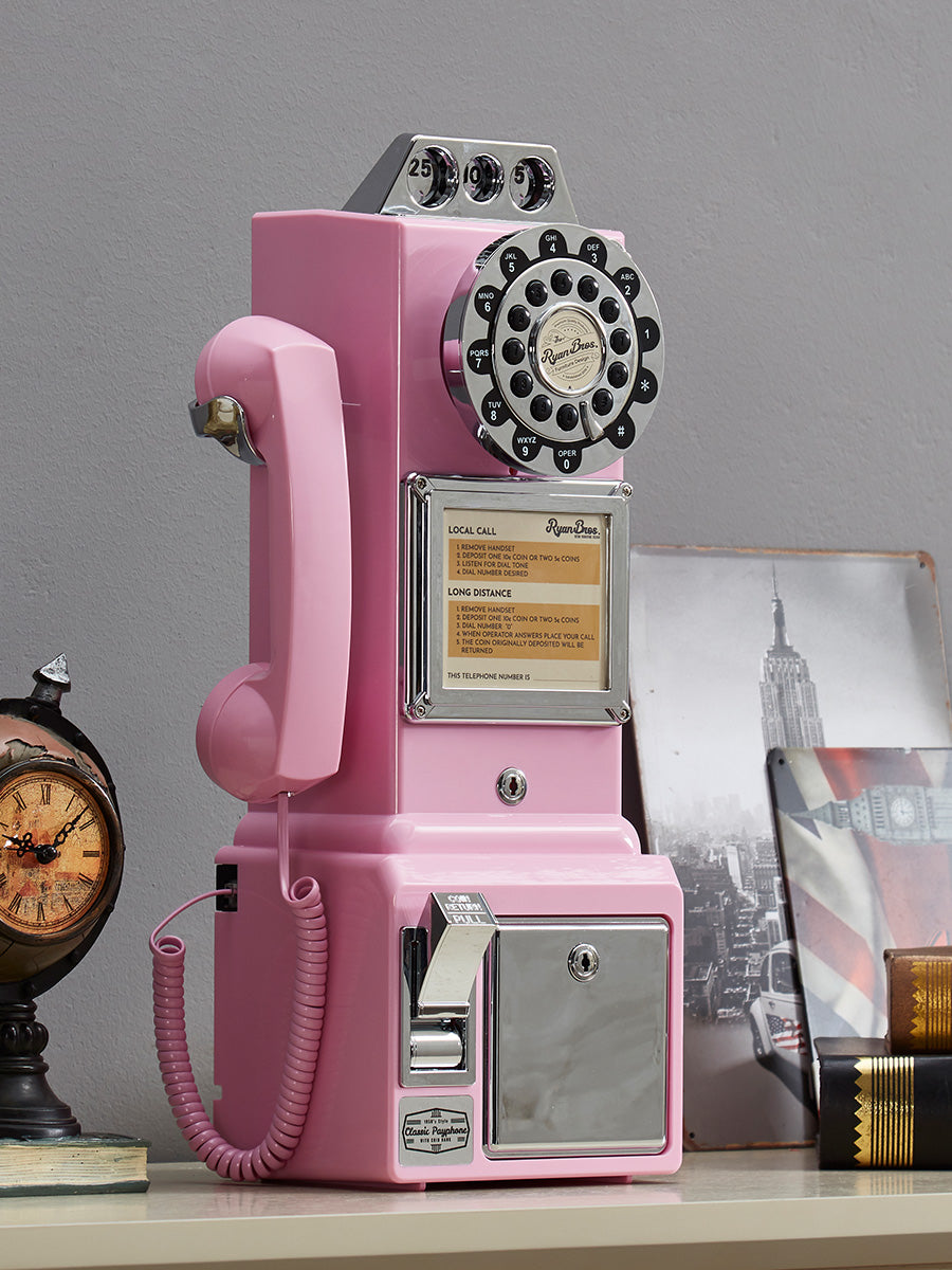 Ryan Bros. American Retro 1950's Payphone with Coin Bank - Pink