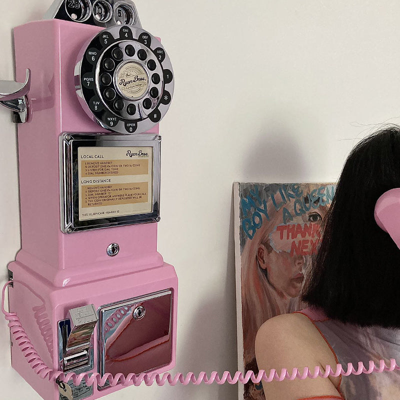 Ryan Bros. American Retro 1950's Payphone with Coin Bank - Pink